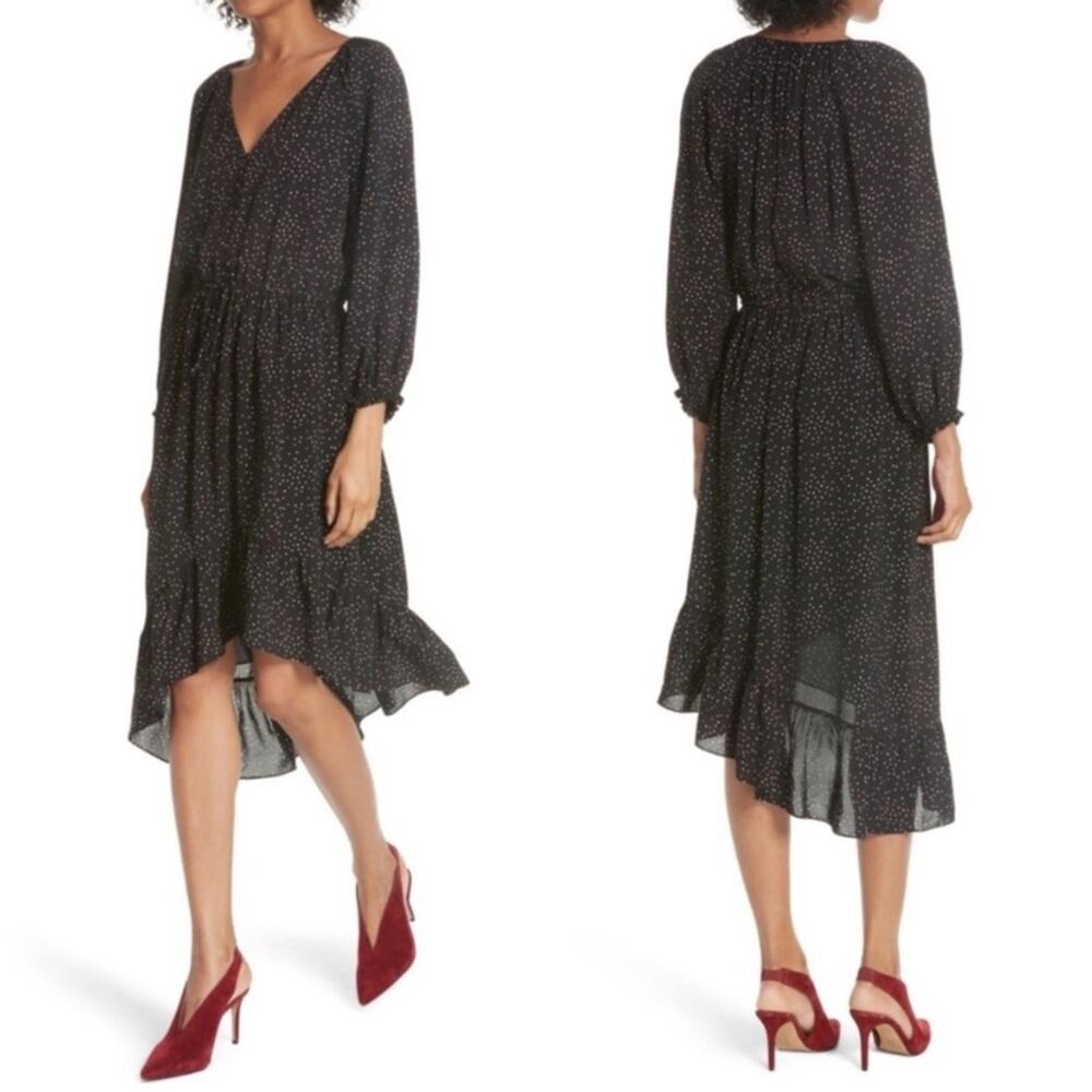 JOIE | Alithea Heart Print Hi Low Tiered Heart Black Dress XS